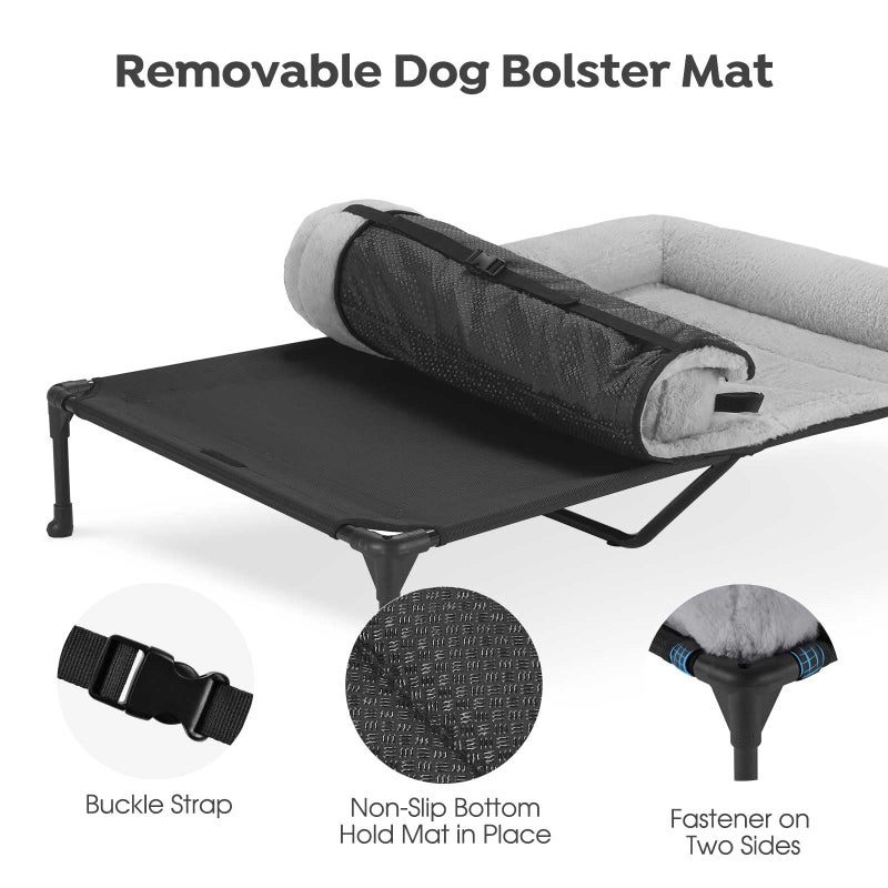Veehoo Orthopedic Elevated Dog Bed with Fluffy Plush Bolster Cushion, Indoor Raised Dog Beds for Large Dogs, Soft Pet Sofa Cot with Removable Washable Mat, No-Slip Feet, 49 x 33 inches, Grey - Image 4
