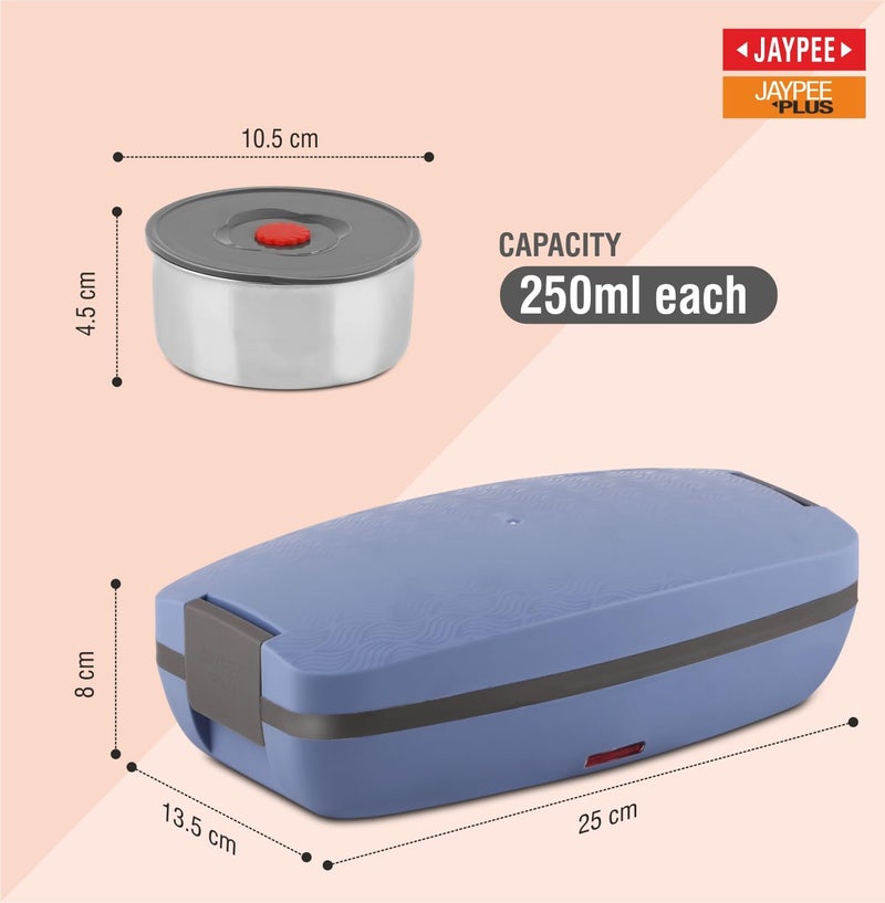 Jaypee Plus Hotpot Electric Lunch Box with 2 Removable Stainless Steel Containers 250 ml x2 with Power Cord |Air Vent on Lid |Leakproof Silicon Seal|LED Indicator |Shockproof | Velly Blue - Image 4