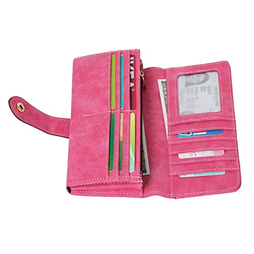 Cynure Women's Vegan Leather 17 Card Slots Card Holder Long Big Bifold Wallet,Rose - Image 3
