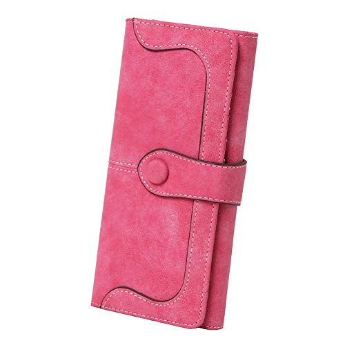 Cynure Women's Vegan Leather 17 Card Slots Card Holder Long Big Bifold Wallet,Rose - Image 1