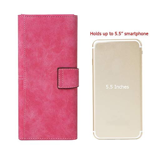 Cynure Women's Vegan Leather 17 Card Slots Card Holder Long Big Bifold Wallet,Rose - Image 5