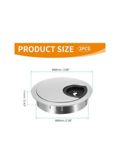 PROMASS Cable Hole Cover, 2Pcs 60mm Zinc Alloy Desk Wire Cord Cable Grommets Hole Cover for Office PC Desk Cable Organizer (Silver, 2P)  - Image 2