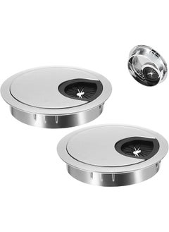 PROMASS Cable Hole Cover, 2Pcs 60mm Zinc Alloy Desk Wire Cord Cable Grommets Hole Cover for Office PC Desk Cable Organizer (Silver, 2P)  - Image 1