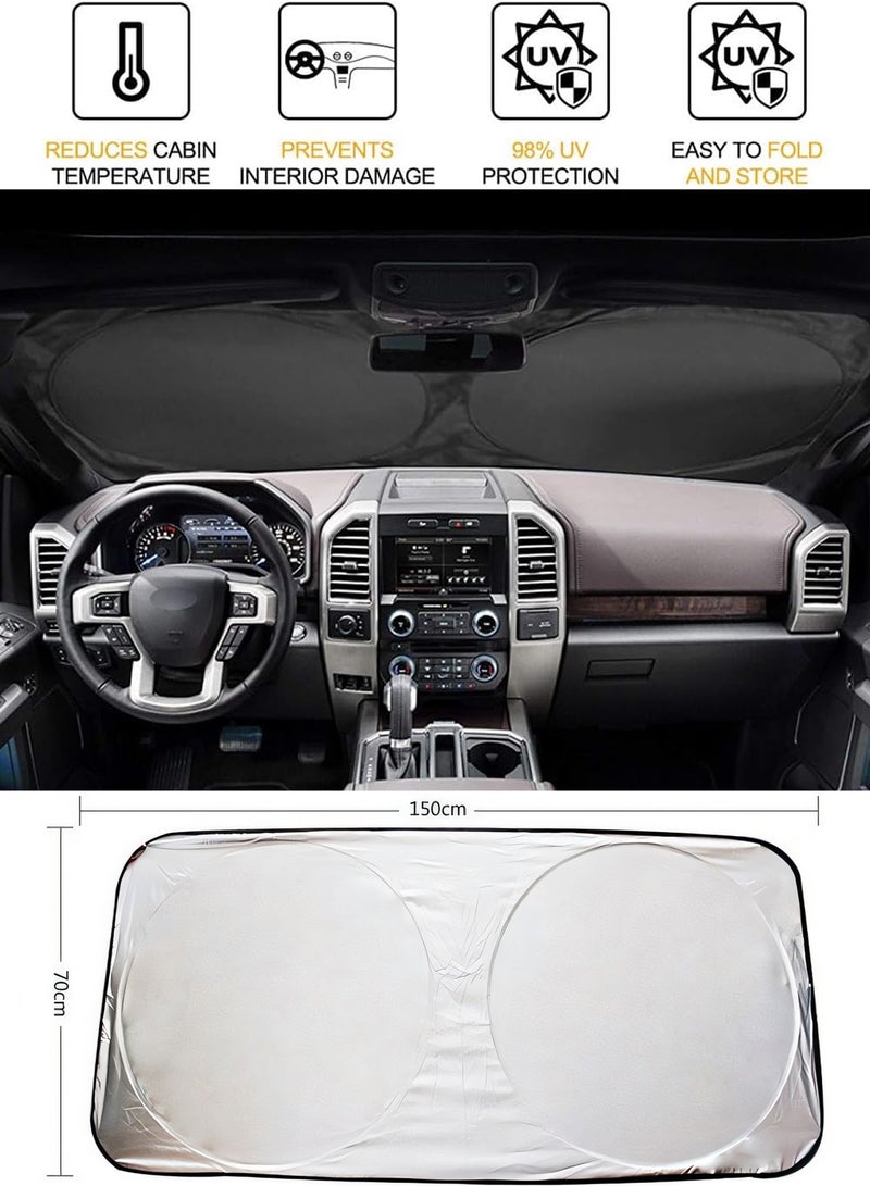 Car Sun Shade Windshield & Steering Wheel Cover Set - Reflective UV Rays & Heat Protection, Foldable Sun Visor Protector for Dashboard, Car Window Shades for Ultimate Interior Protection - Image 5