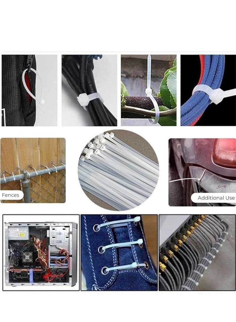 روابط كابل النايلون الأبيض 100 قطعة حزمة دائم تصميم ذاتي القفل روابط سلكية داخلية للاستخدام الخارجي روابط مضغوطة (4.8x450mm)  - Image 5
