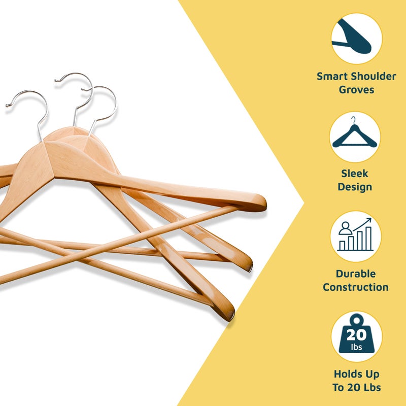 Lifemaster Solid Wooden Hanger Set - 12 Pieces Non-Slip Versatile Closet Space-Saving Hanger Set for Suit, Coat, Camisole, Jacket, Pants, and Dresses with 360Â° Swivel Hook - Image 4