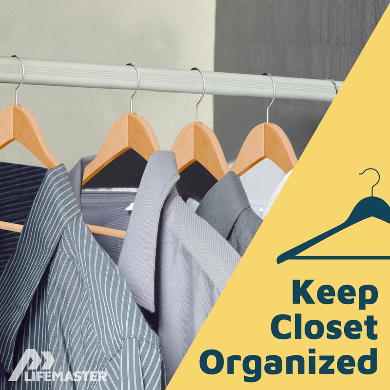 Lifemaster Solid Wooden Hanger Set - 12 Pieces Non-Slip Versatile Closet Space-Saving Hanger Set for Suit, Coat, Camisole, Jacket, Pants, and Dresses with 360Â° Swivel Hook - Image 5