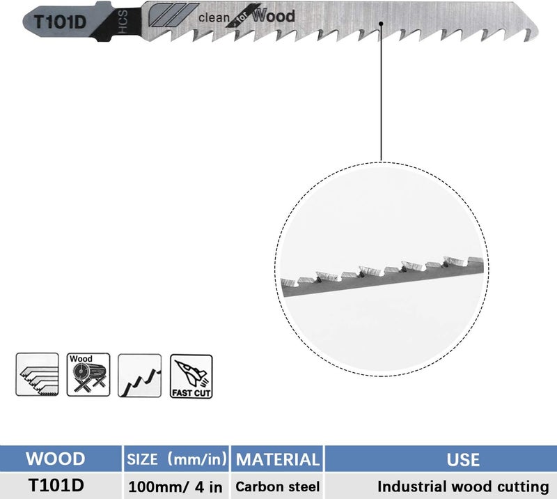 TAROSE 20-Piece T101D 4 Inch 6 TPI Assorted T-Shank Jig Saw Blades Set for Clean Cutting Wood - Image 4