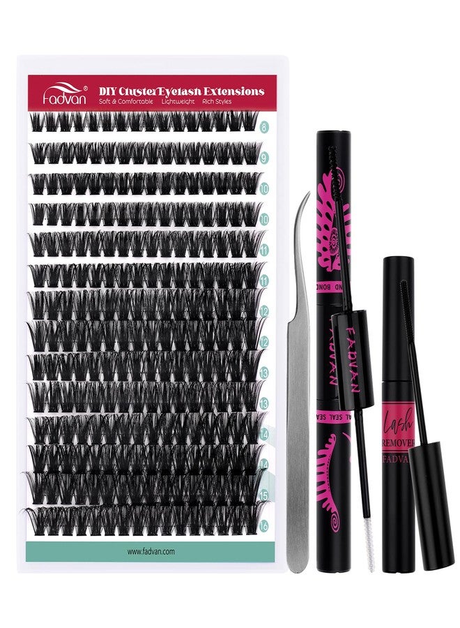 FADVAN DIY Lash Extension Kit 100D Volume Lash Clusters Kit with Lash Bond and Seal 280 pcs Thick Individual Lashes 8-16 mm D Mink Lashes Cluster, Lash Cluster Remover and Tweezers - Image 1