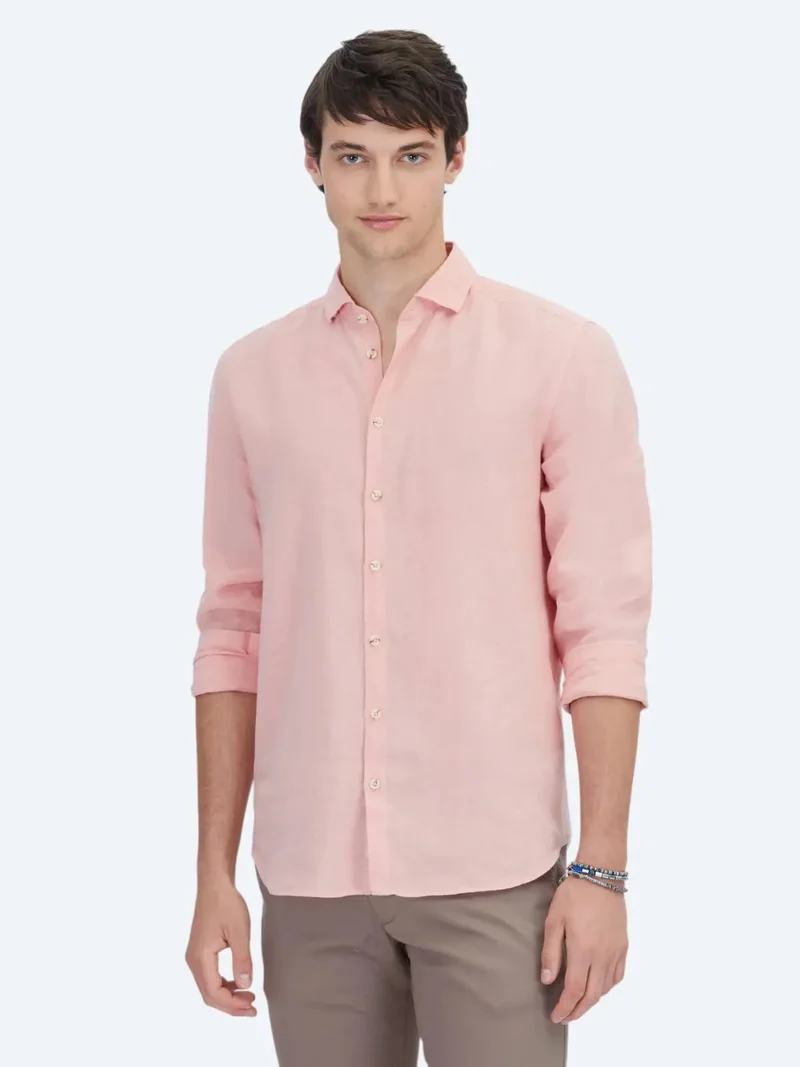 Kip Salmon Plain Regular Fit Weaving Casual Cotton Blended Shirt