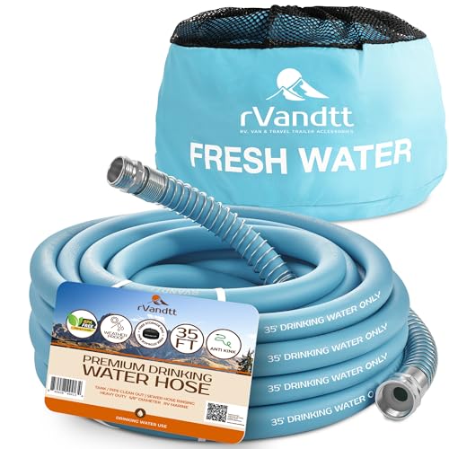 rVandtt - RV Fresh Water Hose - Premium Drinking Water Hose with Storage Bag, Flexible Garden Hose for RV, Camping, and Outdoor Use - Lead, BPA, and Phthalate Free, 35ft 5/8" diameter - Image 1