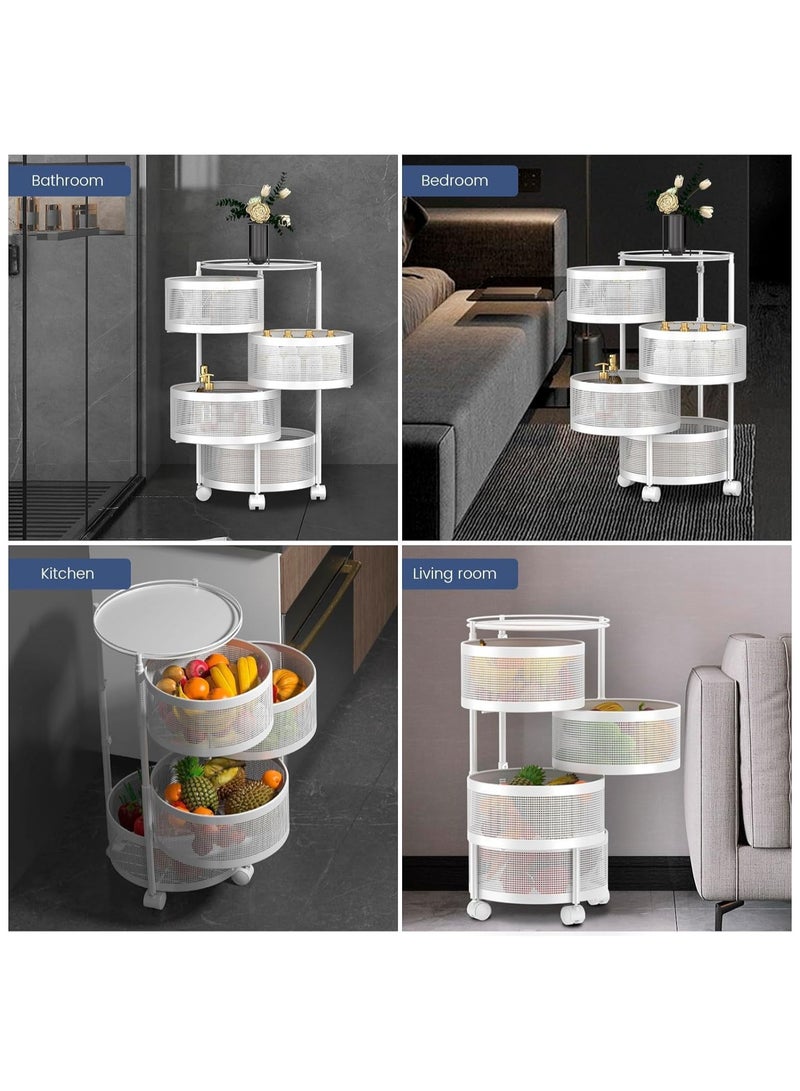 Raxoom 4 Tier Round Rotating Multi-Layer Kitchen Storage Shelf White - Image 2