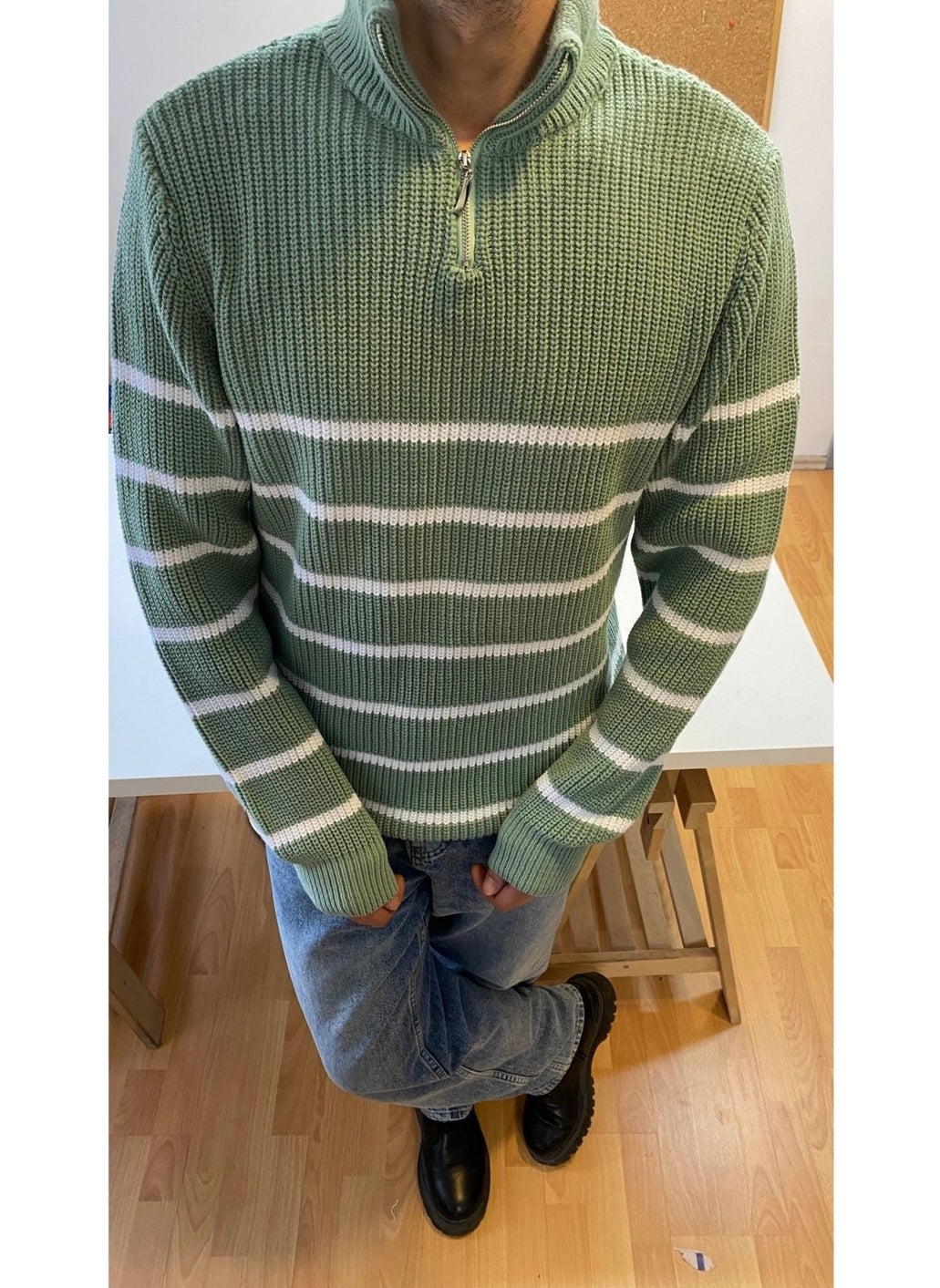 Cool Style Aqua Green-White Men's Regular Zippered Fisherman Knitwear Sweater - pzsku/Z006C87AB6C2F923B602CZ/45/_/1731089620/7c1fbc62-8d80-46da-af16-85caf2f3821c