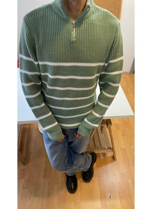 Cool Style Aqua Green-White Men's Regular Zippered Fisherman Knitwear Sweater - pzsku/Z006C87AB6C2F923B602CZ/45/_/1731089627/f6cbbee5-4a72-4d54-8abd-e7d09376ff9f