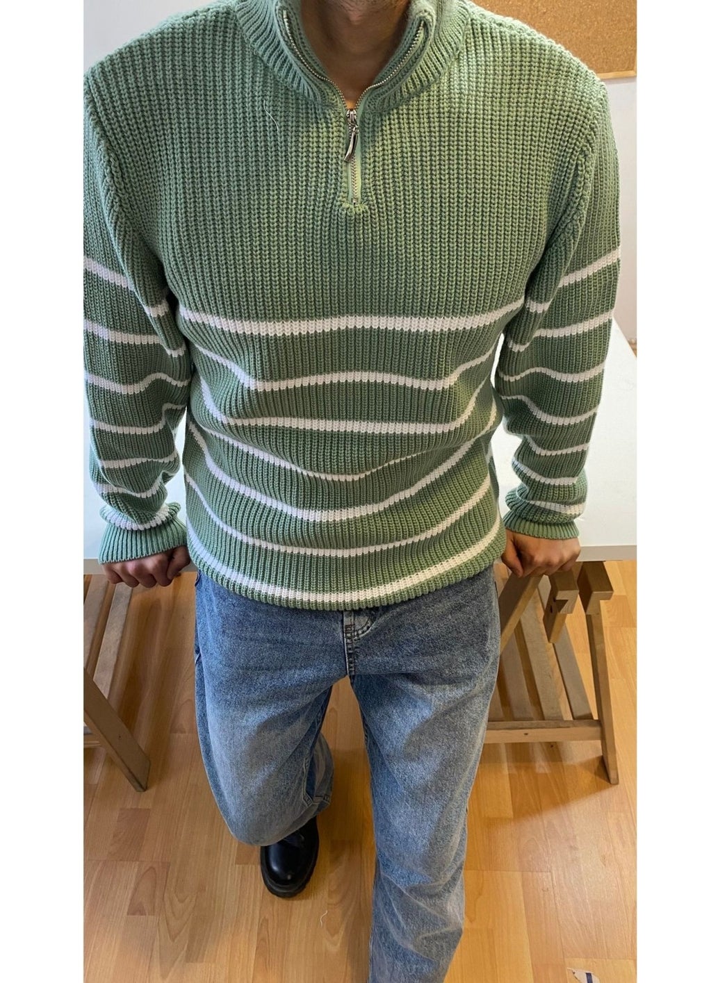 Cool Style Aqua Green-White Men's Regular Zippered Fisherman Knitwear Sweater - pzsku/Z006C87AB6C2F923B602CZ/45/_/1731089632/887c3e43-e03c-46b7-84db-aa4a641597e5