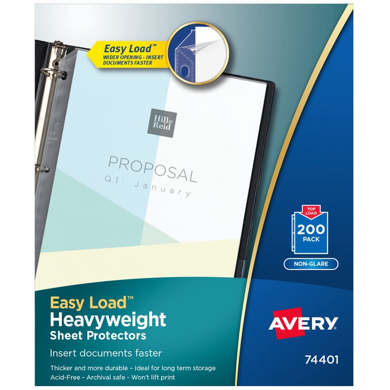 Avery Clear Heavyweight Sheet Protectors, Non-Glare, Easy Load, 200 Document Protectors (74401) - Image 1