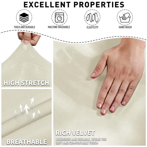 MAXIJIN Velvet 4 Piece Recliner Cover Stretch Plush Soft Cover for Recliner Chair Thick Soft Recliner Chair Slipcover Separate Chair Cover for Recliner with Side Pocket (Beige) - Image 4