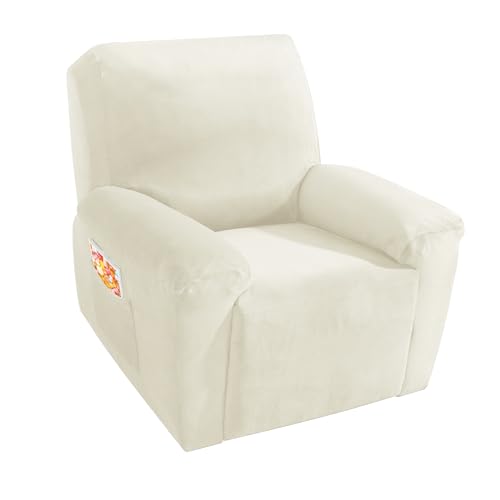 MAXIJIN Velvet 4 Piece Recliner Cover Stretch Plush Soft Cover for Recliner Chair Thick Soft Recliner Chair Slipcover Separate Chair Cover for Recliner with Side Pocket (Beige) - Image 1