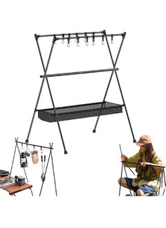 VUCATIN Camping Hanging Rack Cookware Hanging Rack with Under Net Bag Hanging Organizer Stand Support Bracket & Hooks Portable Campsite Storage Rack for Fire Pit Outdoor BBQ Picnic  - Image 1