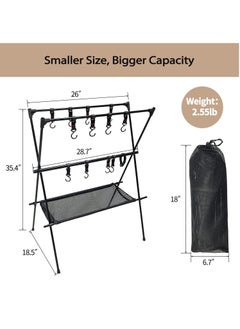 VUCATIN Camping Hanging Rack Cookware Hanging Rack with Under Net Bag Hanging Organizer Stand Support Bracket & Hooks Portable Campsite Storage Rack for Fire Pit Outdoor BBQ Picnic  - Image 2