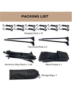VUCATIN Camping Hanging Rack Cookware Hanging Rack with Under Net Bag Hanging Organizer Stand Support Bracket & Hooks Portable Campsite Storage Rack for Fire Pit Outdoor BBQ Picnic  - Image 3