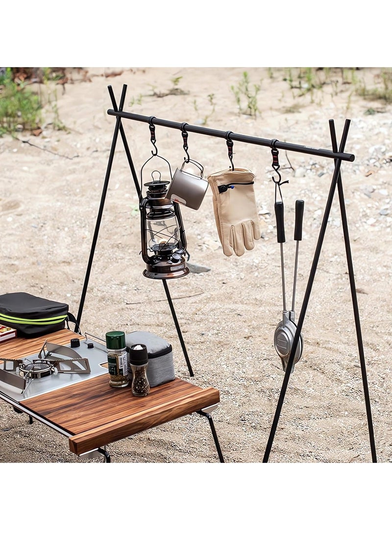 VUCATIN - Camping Hanging Rack Cookware Hanging Rack with Under Net Bag Hanging Organizer Stand Support Bracket & Hooks Portable Campsite Storage Rack for Fire Pit Outdoor BBQ Picnic - Image 1