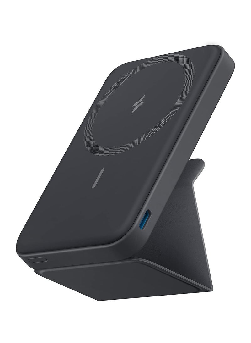 باور بانك بقدرة 5000 مللي أمبير في الساعة، وبطارية ماجو 622 مغناطيسية، وشاحن محمول لاسلكي مغناطيسي قابل للطي ومنفذ USB-C لهواتف iPhone 15/15 Plus/15 Pro/15 Pro Max وiPhone 14/13 Series أسود - Image 1