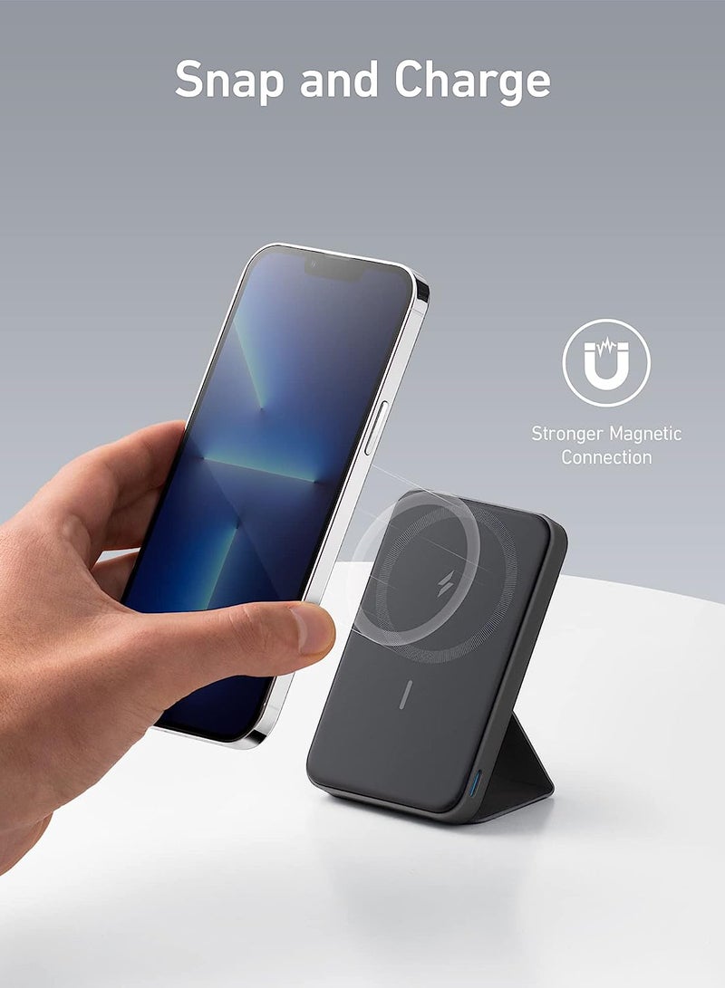 باور بانك بقدرة 5000 مللي أمبير في الساعة، وبطارية ماجو 622 مغناطيسية، وشاحن محمول لاسلكي مغناطيسي قابل للطي ومنفذ USB-C لهواتف iPhone 15/15 Plus/15 Pro/15 Pro Max وiPhone 14/13 Series أسود - Image 2