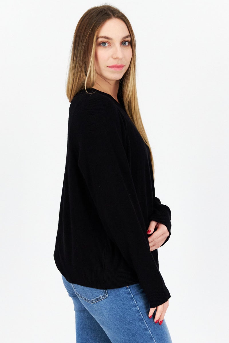 COMMA Women Crew Neck Long Sleeves Knitted Sweater, Black - Image 2