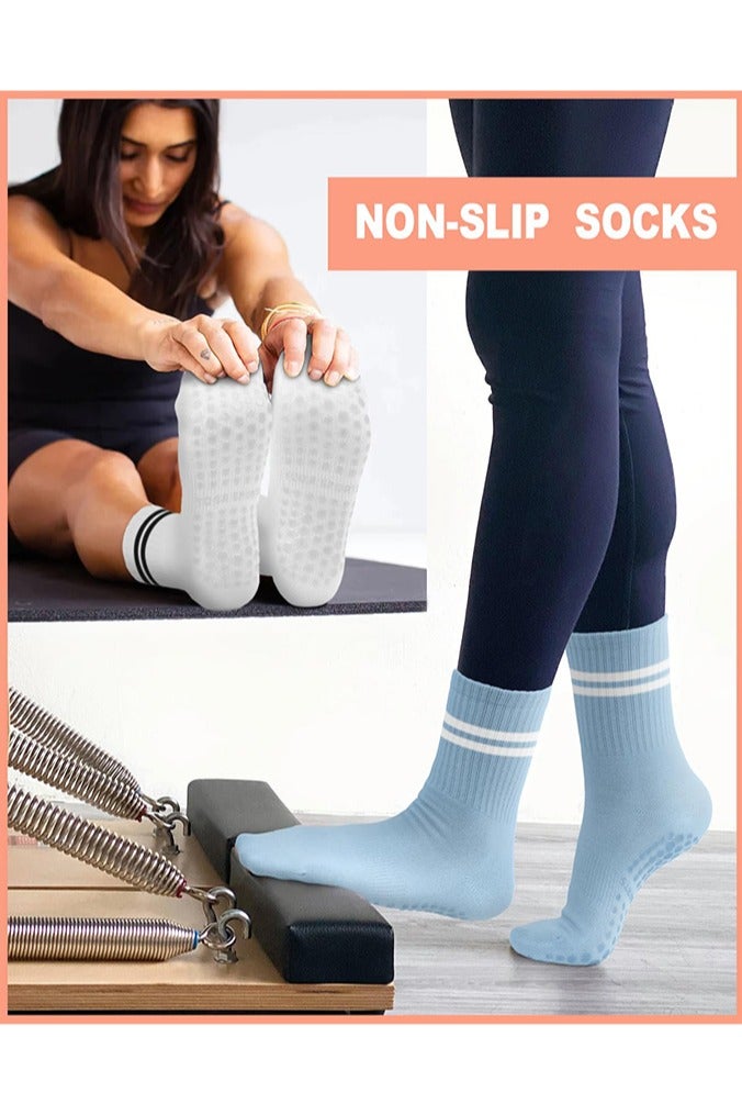 بوفان 6 زوج الجوارب بيلاتيس للنساء، الجوارب الرياضية اليوغا غير زلة لبار باليه الحفاة للتمارين المستشفى - Image 4