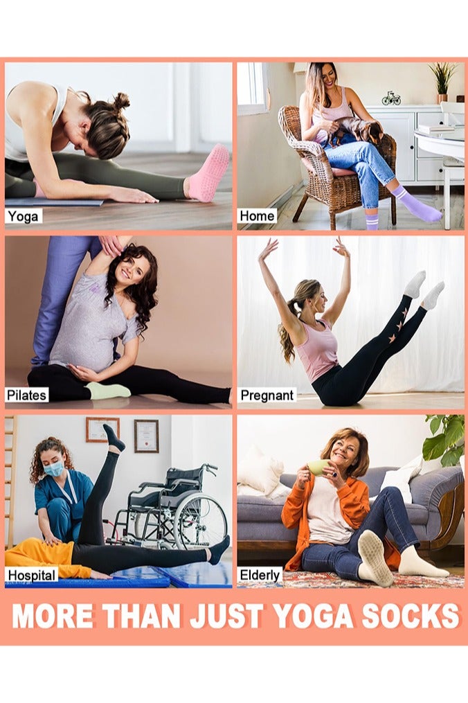 بوفان 6 زوج الجوارب بيلاتيس للنساء، الجوارب الرياضية اليوغا غير زلة لبار باليه الحفاة للتمارين المستشفى - Image 5