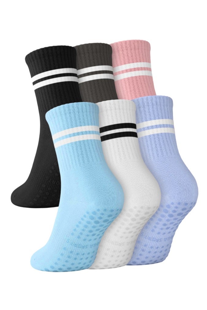 بوفان 6 زوج الجوارب بيلاتيس للنساء، الجوارب الرياضية اليوغا غير زلة لبار باليه الحفاة للتمارين المستشفى - Image 1