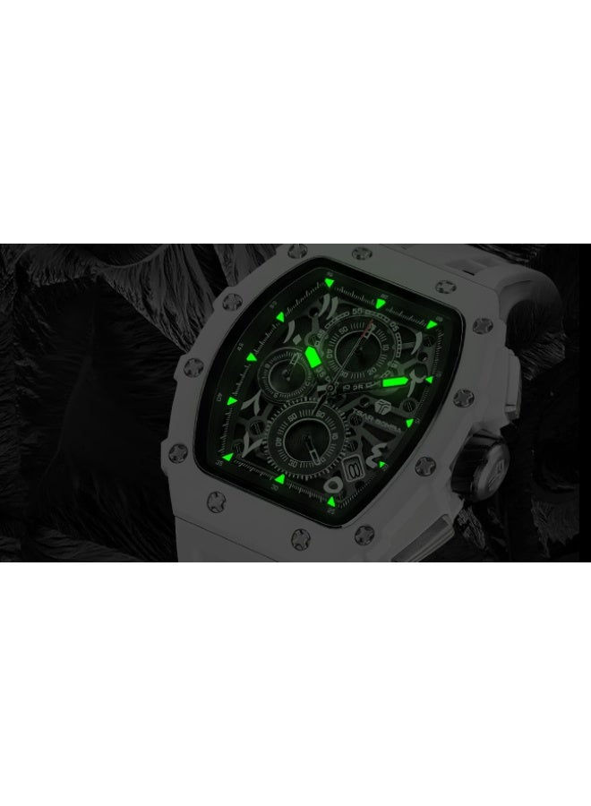 TSAR BOMBA ساعات تسار بومبا رجالي فاخرة مربعة كرونوغراف مقاومة للماء  متر زجاج ياقوت حركة كوارتز يابانية   سوار سيليكون تصميم تونيو كلاسيكي مضيئة تقويم ساعات يد - Image 3