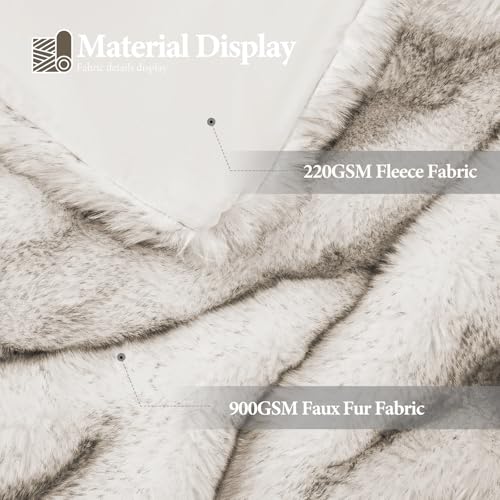 Touchat 1000GSM Faux Fur Throw Blanket, Super Thick Warm Cozy Heavy Blankets for Couch Bed Sofa, Plush Fuzzy Elegant Winter Reversible Mink Blanket for Living Room Bedroom 50''x60'', WhiteBrown - Image 3