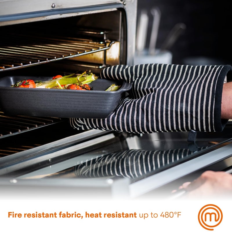 MasterChef Kitchen Set of Cooking Gifts for Men & Women  5pc Set includes Chef Apron  Pair of Oven Mitts & 2 x Kitchen Towels  Premium Quality Cotton with Official Logo  Elite Black - Image 3