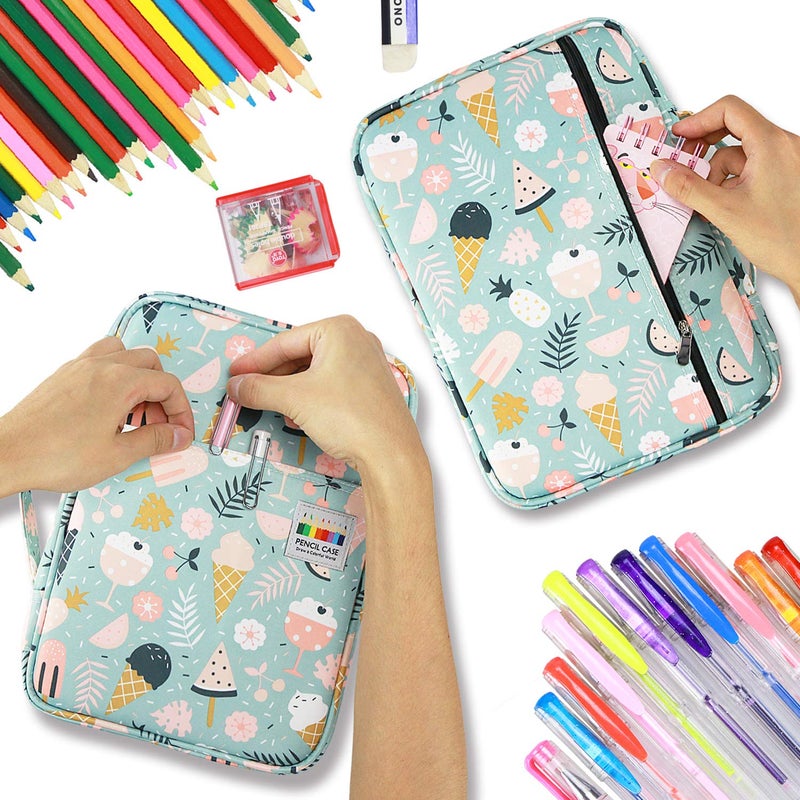 YOUSHARES Colored Pencil Case 166 Slots Pen Case Organizer With Handy Wrap & Zipper, Multilayer Holder for Prismacolor Colored Pencils & Gel Pen (Ice-Cream) - Image 4