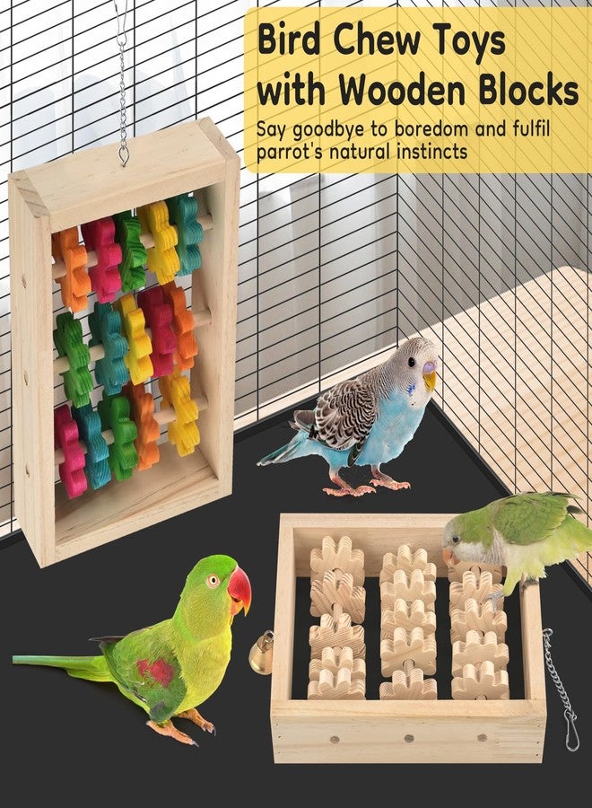 DBNESS 2Pcs Bird Toys, Hanging Parrot Chew Toy, Natural Wooden Chewing Puzzle Training Blocks Intellectual Development for Budgie, Conure, Lovebird, Cockatoo, African Grey, Amazon Parrots, Macaw - Image 5