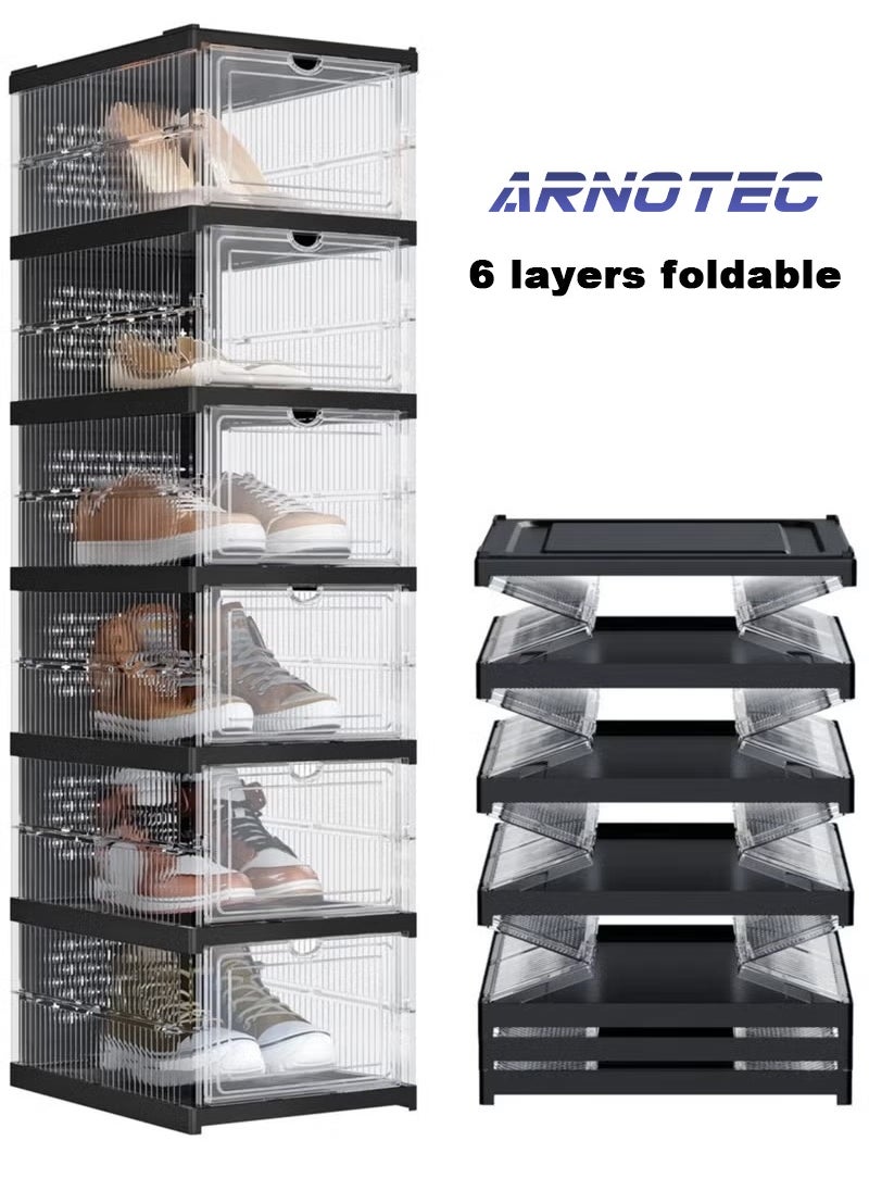 ARNOTEC Shoe Storage Organizer, Clear Installation-free Foldable Shoe Rack Stackable Shoe Box Pack, Portable Cabinet Rack (Transparent 6 Pack)  - Image 1