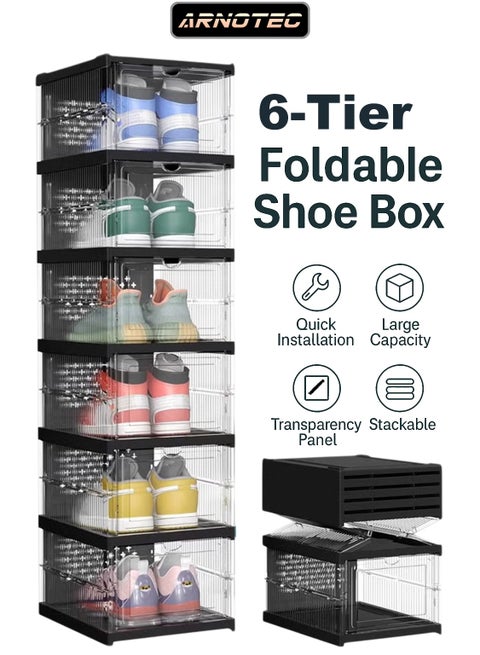 Shoe Storage Organizer, Clear Installation-free Foldable Shoe Rack Stackable Shoe Box Pack, Portable Cabinet Rack (Transparent 6 Tier)