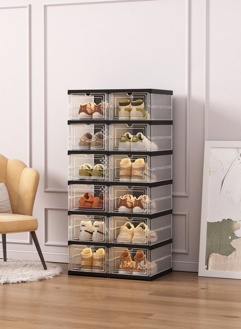ARNOTEC Shoe Storage Organizer, Clear Installation-free Foldable Shoe Rack Stackable Shoe Box Pack, Portable Cabinet Rack (Transparent 6 Tier) - Image 5