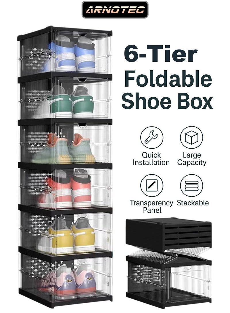 ARNOTEC Shoe Storage Organizer, Clear Installation-free Foldable Shoe Rack Stackable Shoe Box Pack, Portable Cabinet Rack (Transparent 6 Tier) - Image 2