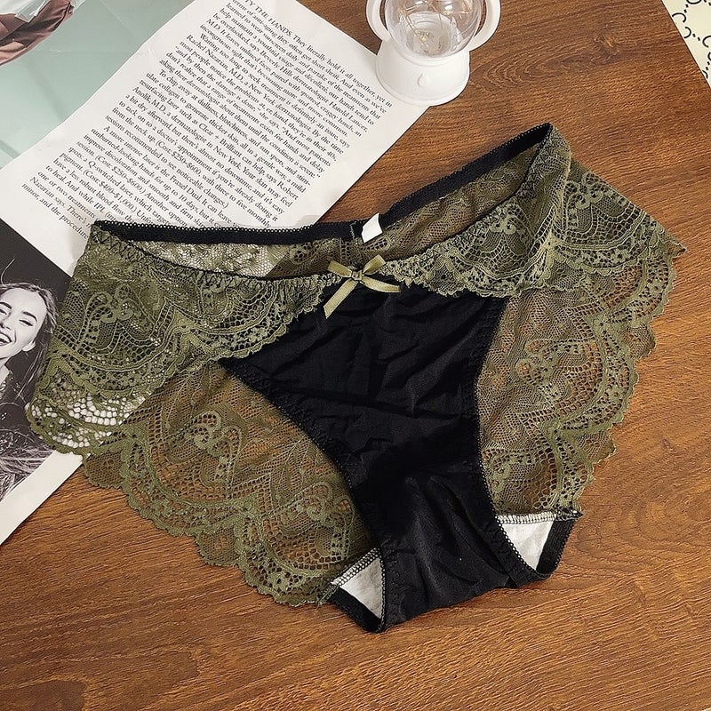 Retro Color Matching Classy Lace Plus Size Panties 120Kg Tummy Control Pure Cotton File Mid Waist Comfortable Briefs - Image 1
