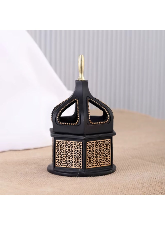 مبخرة كلاسيكية باللونين البني والذهبي بتصميم عمودي - حامل بخور راتنج مفرغ بنقوش بارزة لديكور المنزل، المجالس، هدايا رمضان، واحتفالات العيد - Image 1