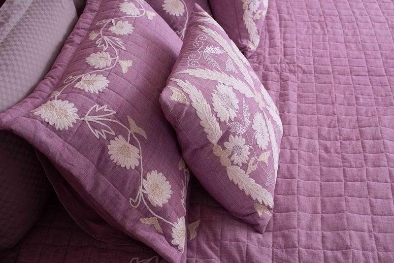 CASA AMI CASA AMI Bailey Bedcover Set 1 bedcover 2 Pillow Covers and 2 Cushion Covers Suitable for King and Queen Beds Quilted and Embroidered Fabric Linen  - Image 4