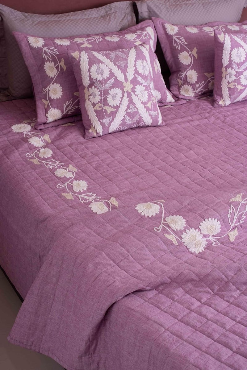 CASA AMI CASA AMI Bailey Bedcover Set 1 bedcover 2 Pillow Covers and 2 Cushion Covers Suitable for King and Queen Beds Quilted and Embroidered Fabric Linen  - Image 1