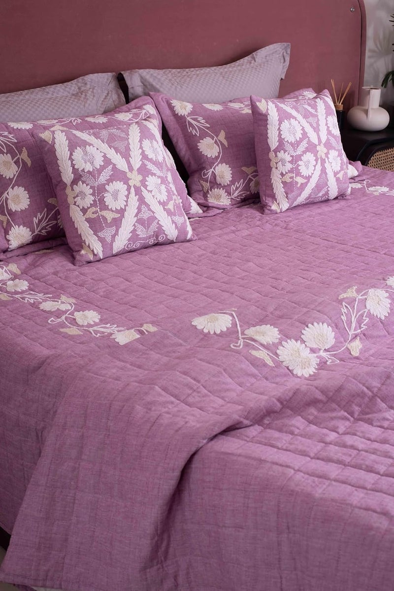 CASA AMI CASA AMI Bailey Bedcover Set 1 bedcover 2 Pillow Covers and 2 Cushion Covers Suitable for King and Queen Beds Quilted and Embroidered Fabric Linen  - Image 2