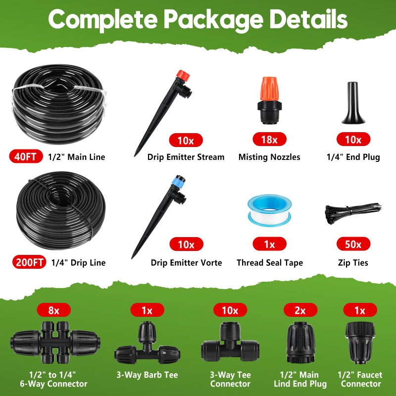 PUUKU 240FT Drip Irrigation System for Garden, 2026 Upgraded Quick-Connect Automatic Garden Watering System with 1/2" & 1/4" Tubing and Adjustable Nozzle Emitters for Greenhouse, Yard, Lawn, Raised Bed - Image 2