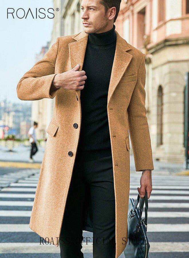 roaiss Men's French Coats Single Breasted Trench Coat Slim Fit Notched Collar Thermal Warm Oversized Business Formal Trench Coats Casual Windbreaker Jacket Office Outwear Tops  - Image 1