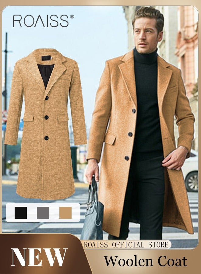 roaiss Men's French Coats Single Breasted Trench Coat Slim Fit Notched Collar Thermal Warm Oversized Business Formal Trench Coats Casual Windbreaker Jacket Office Outwear Tops  - Image 2