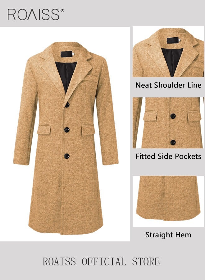 roaiss Men's French Coats Single Breasted Trench Coat Slim Fit Notched Collar Thermal Warm Oversized Business Formal Trench Coats Casual Windbreaker Jacket Office Outwear Tops  - Image 5